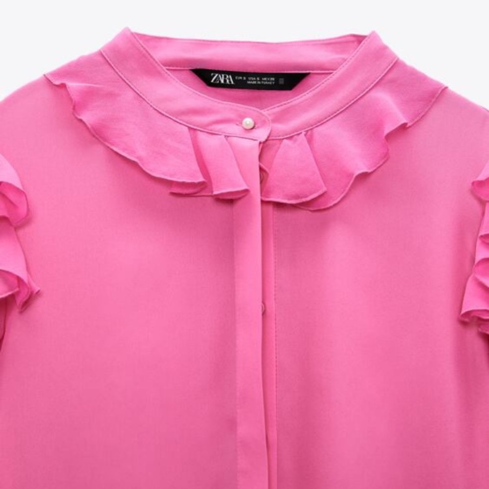 Zara Pink Sheer Ruffle Blouse - Picture 6 of 6